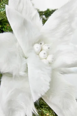 Decorator's Warehouse 22" x 12" White Fur Jewel Poinsettia Stem > White Christmas|Christmas Decor