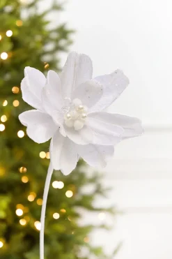 Decorator's Warehouse 18" x 9.5" White Jewel Magnolia Stem > White Christmas|Sugar & Spice