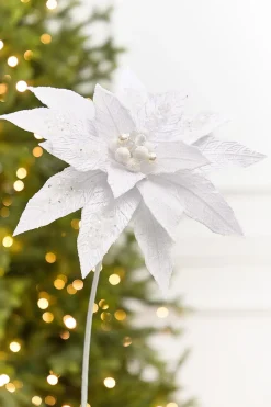 Decorator's Warehouse 18" x 12" White Jewel Poinsettia Stem > White Christmas|Christmas Decor