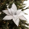 Decorator's Warehouse 22” x 12" White Velvet Glitter Poinsettia Stem > White Christmas|Christmas Decor