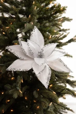 Decorator's Warehouse 22” x 12" White Velvet Glitter Poinsettia Stem > White Christmas|Christmas Decor