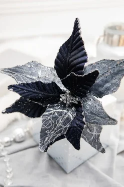 Decorator's Warehouse 24” x 13" Winters Night Navy Poinsettia Stem > Christmas Sale|Christmas Decor