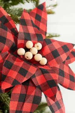 Decorator's Warehouse 22” x 13" Wood Bead Buffalo Check Poinsettia Stem > Farmhouse|Christmas Flowers