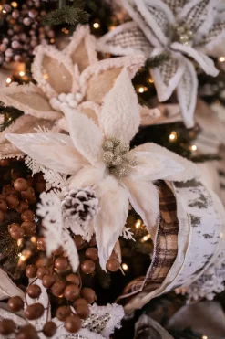 Decorator's Warehouse 24” x 13.5" Woolly/Fur Poinsettia Stem > Sugar & Spice|Christmas Decor