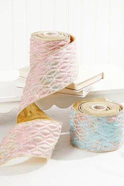Decorator's Warehouse 4" x 5 Yard Aqua Chadwick Metallic Dupioni Back Ribbon > Santa'S Sweet Shoppe|Christmas Ribbon
