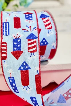 Decorator's Warehouse 2.5" x 10 Yard Blue Firecracker Fourth Of July Ribbon > Patriotic Decor|Patriotic Decor