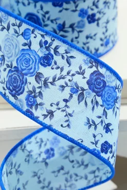 Decorator's Warehouse 2.5” x 10 Yard Blue Spring Floral Ribbon > Easter Decor|Easter Decor