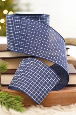 Decorator's Warehouse 4" x 10 Yard Blue & White Checkered Stitch Ribbon > Farmhouse|Christmas Ribbon