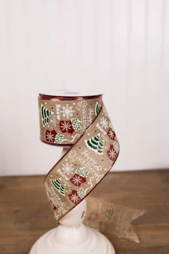 Decorator's Warehouse 2.5” x 10 Yard Brown Happy Holidays Christmas Ribbon > Christmas Ribbon|Christmas Sale