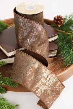 Decorator's Warehouse 4" x 5 Yard Brown Jacquard Dupioni Ribbon > Winter Woodland|Christmas Ribbon