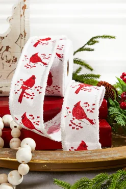 Decorator's Warehouse 2.5" x 10 Yard Cardinal/Branch/Berry/Drift - White and Red > Cardinal|Christmas Decor