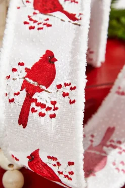 Decorator's Warehouse 2.5" x 10 Yard Cardinal/Branch/Berry/Drift - White and Red > Cardinal|Christmas Decor