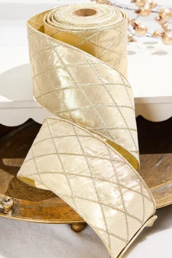 Decorator's Warehouse 4" x 10 Yard Champagne Gold Quilted Dupion Ribbon > Christmas Ribbon|Christmas Decor