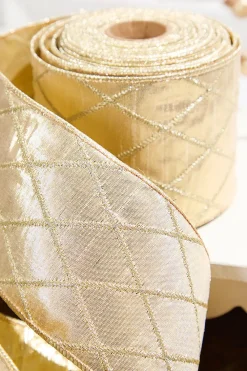 Decorator's Warehouse 4" x 10 Yard Champagne Gold Quilted Dupion Ribbon > Christmas Ribbon|Christmas Decor