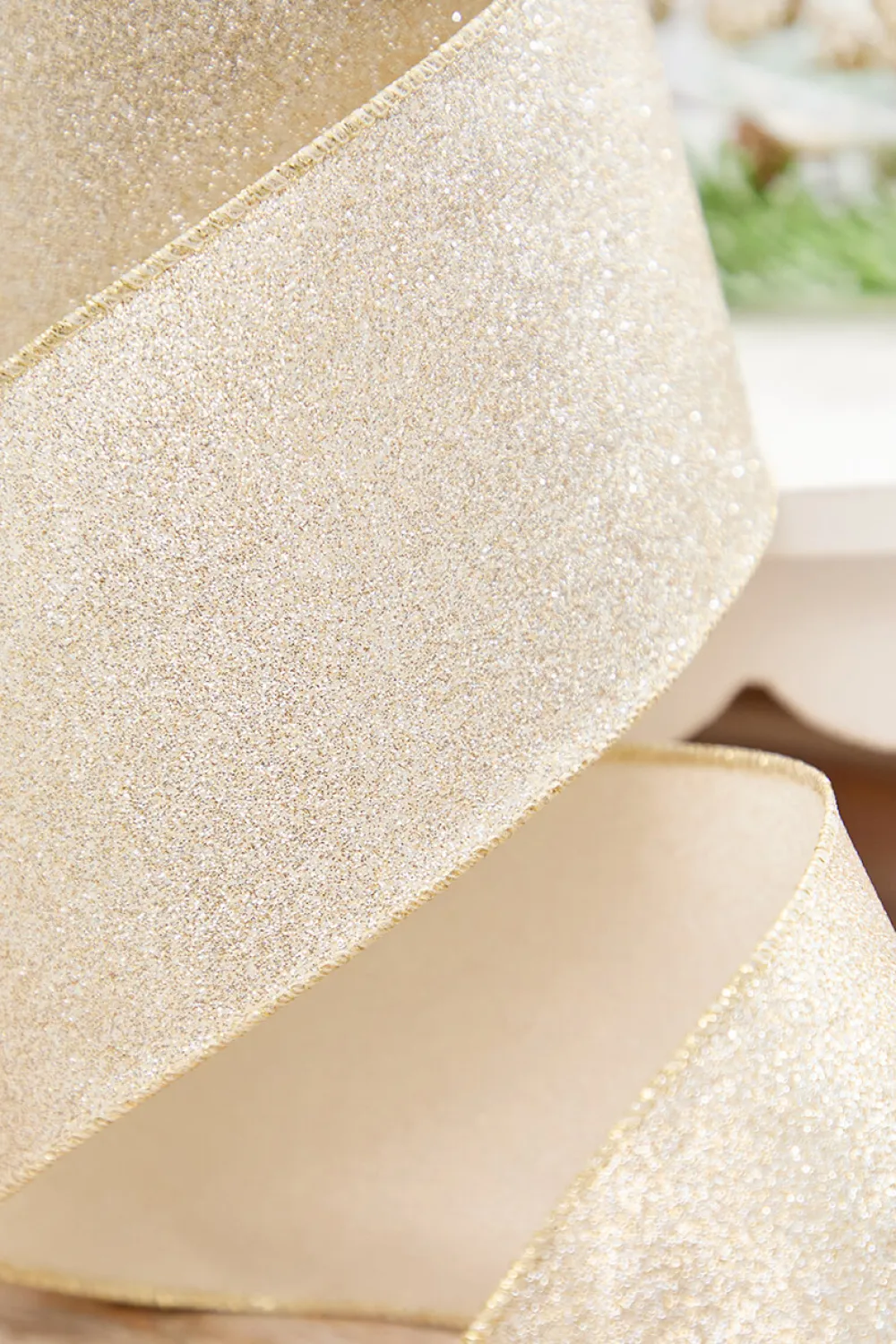 Decorator's Warehouse 4" x 10 Yard Champagne Shimmer Glitter Ribbon > Christmas Decor|Christmas Ribbon