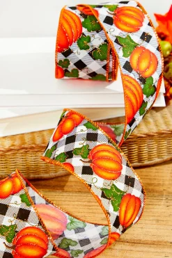 Decorator's Warehouse 2.5" x 10 Yard Checkered Pumpkin Ribbon > Fall Decor|Fall Decor