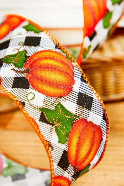 Decorator's Warehouse 2.5" x 10 Yard Checkered Pumpkin Ribbon > Fall Decor|Fall Decor