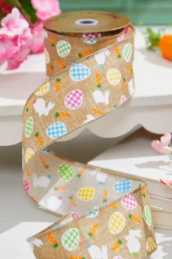 Decorator's Warehouse 2.5" x 10 Yard Dark Canvas Rabbit Eggs Ribbon > Easter Decor|Easter Decor