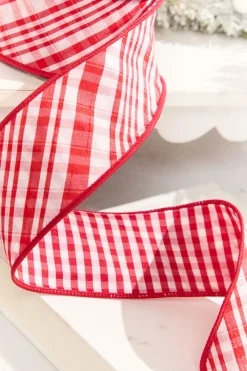 Decorator's Warehouse 2.5" x 10 Yard Double Sided Red & White Gingham Diagonal Plaid Ribbon > Christmas Ribbon|Valentine'S Ribbon