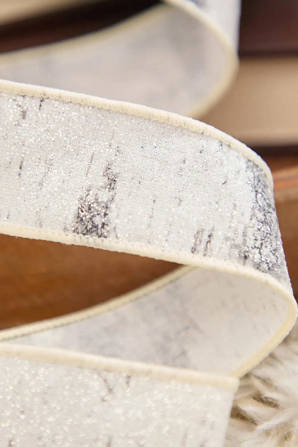 Decorator's Warehouse 1.5" x 10 Yard Glitter Birch Bark On Cotton Ribbon > Winter Woodland|Christmas Ribbon