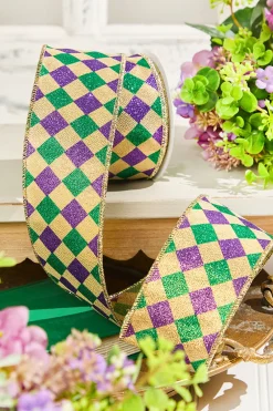 Decorator's Warehouse 2.5" x 10 Yard Gold, Green & Purple Diamond Patterned Ribbon > Mardis Gras|Mardi Gras