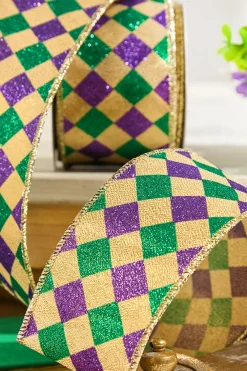 Decorator's Warehouse 2.5" x 10 Yard Gold, Green & Purple Diamond Patterned Ribbon > Mardis Gras|Mardi Gras