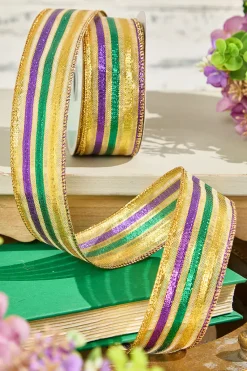 Decorator's Warehouse 1.5" x 10 Yard Gold Green Purple Striped Ribbon > Mardis Gras|Mardi Gras