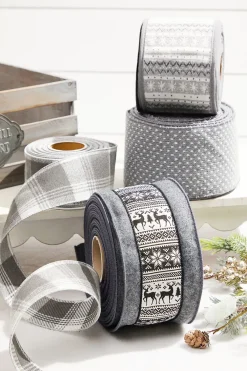 Decorator's Warehouse 4” x 10 Yard Gray Woven Dot Knitted Ribbon > Christmas Ribbon|Christmas Sale