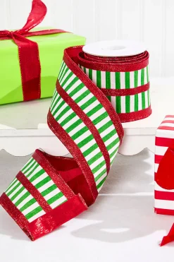 Decorator's Warehouse 4" x 10 Yard Green and White Striped Ribbon > Kristin'S Picks|Storyville