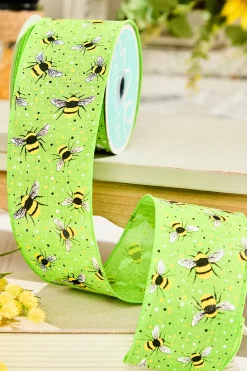 Decorator's Warehouse 2.5" x 10 Yard Green Ribbon with Bees And Speckles > Christmas Decor|Spring Decor