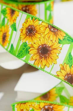 Decorator's Warehouse 2.5" x 10 Yard Green Sunflower Ribbon > Christmas Decor|Spring Decor