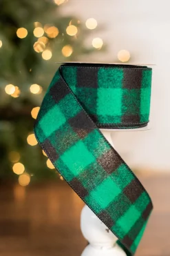 Decorator's Warehouse 2.5” x 10 Yard Green Wool Buffalo Check Ribbon > Farmhouse|Christmas Ribbon