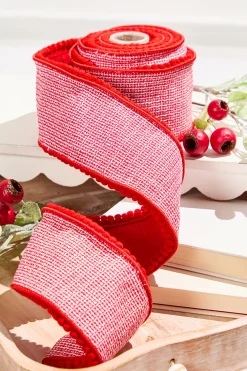 Decorator's Warehouse 4” x 5 Yard Houndstooth Pom Pom Trim Ribbon > Christmas Ribbon|Christmas Decor