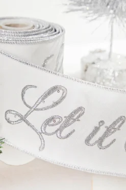 Decorator's Warehouse 4" x 5 Yard Let It Snow White Embroidered Ribbon > White Christmas|Christmas Decor