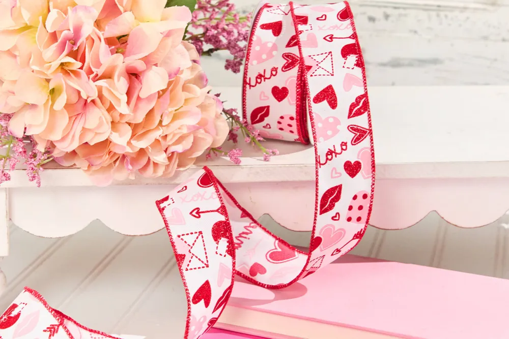 Decorator's Warehouse 1.5" x 10 Yard Letters/Hearts/ XOXO Patterned Ribbon > Valentine'S Ribbon|Christmas Decor