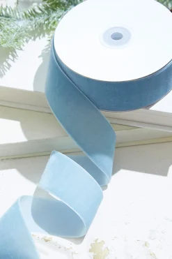 Decorator's Warehouse 1.5" x 10 Yard Light Blue Unwired Velvet Ribbon > Christmas Ribbon|Easter Decor