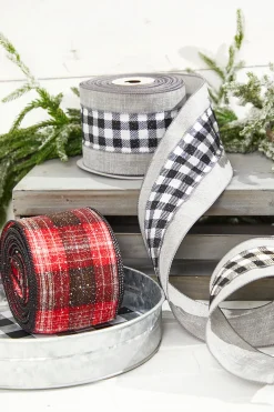 Decorator's Warehouse 4” x 10 Yard Metallic Check Solid Edge Wired Ribbon > Christmas Ribbon|Christmas Sale