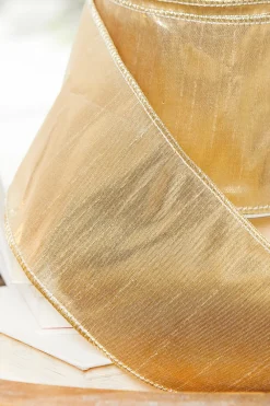 Decorator's Warehouse 4" x 10 Yard Metallic Dupioni Ribbon Gold > Christmas Ribbon|Christmas Decor