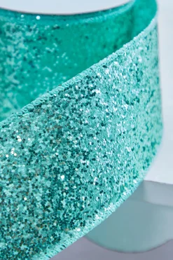 Decorator's Warehouse 2.5" x 10 Yard Mint Green Glitter Wired Ribbon > Santa'S Sweet Shoppe|Christmas Ribbon