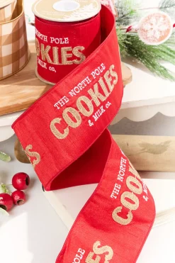 Decorator's Warehouse 4" x 5 Yard North Pole Cookies & Milk Co. Embroidered Red > Kristin'S Picks|Christmas Ribbon