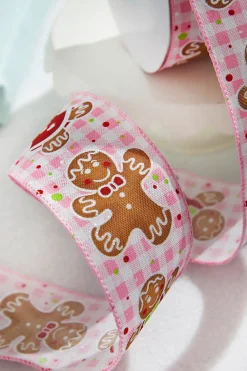 Decorator's Warehouse 2.5” x 10 Yard Pink Check Gingerbread Ribbon > Santa'S Sweet Shoppe|Christmas Ribbon