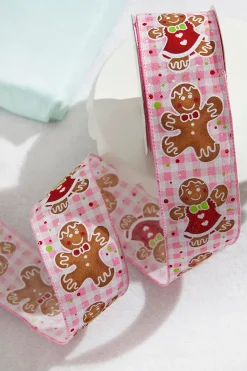 Decorator's Warehouse 2.5” x 10 Yard Pink Check Gingerbread Ribbon > Santa'S Sweet Shoppe|Christmas Ribbon