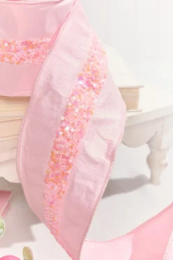 Decorator's Warehouse 4" x 5 Yard Pink Embellished Center Ribbon > Christmas Ribbon|Valentine'S Ribbon