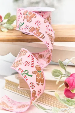 Decorator's Warehouse 2.5" x 10 Yard Pink Gingerbread with Candy Ribbon > Christmas Decor|Christmas Ribbon