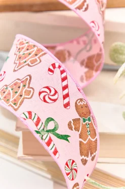 Decorator's Warehouse 2.5" x 10 Yard Pink Gingerbread with Candy Ribbon > Christmas Decor|Christmas Ribbon