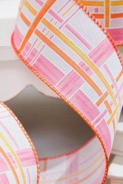 Decorator's Warehouse 2.5" x 10 Yard Pink/Orange Plaid Ribbon > Christmas Decor|Easter Ribbon