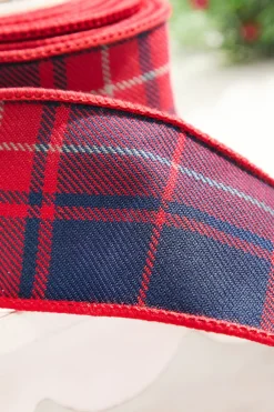 Decorator's Warehouse 2.5” x 5 Yard Plaid Check Tafetta Ribbon - Red/Navy > Christmas Ribbon|Christmas Sale