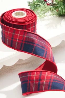 Decorator's Warehouse 2.5” x 5 Yard Plaid Check Tafetta Ribbon - Red/Navy > Christmas Ribbon|Christmas Sale