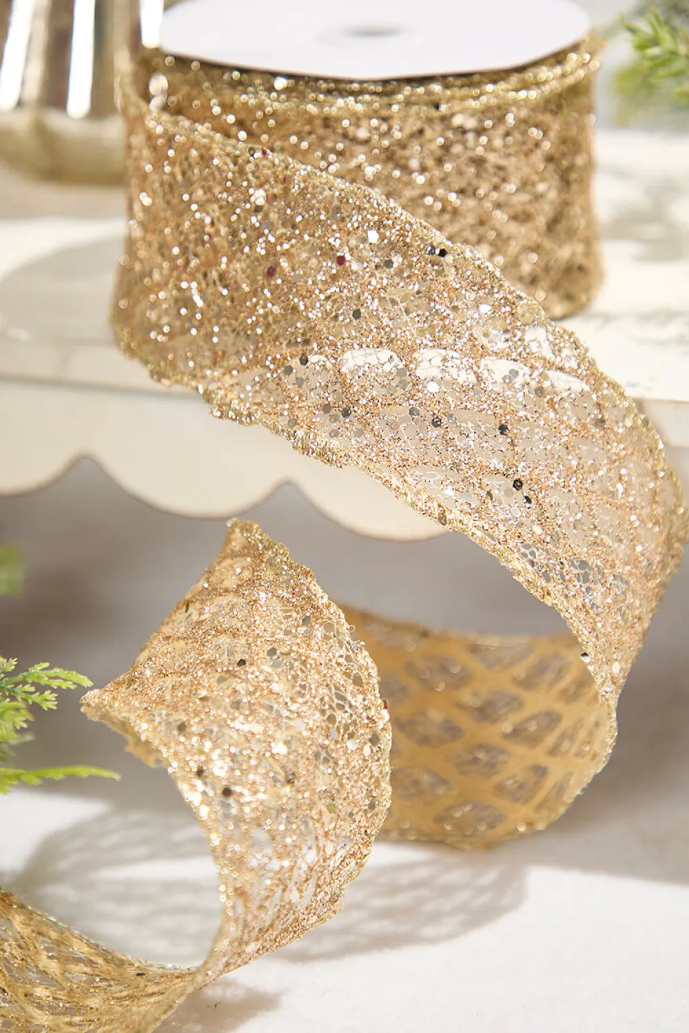 Decorator's Warehouse 2.5" x 10 Yard Platinum Wired Ribbon > Christmas Ribbon|Christmas Decor