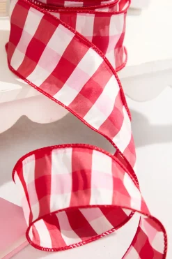 Decorator's Warehouse 2.5" x 10 Yard Red and White Checked Ribbon > Christmas Ribbon|Valentine'S Ribbon